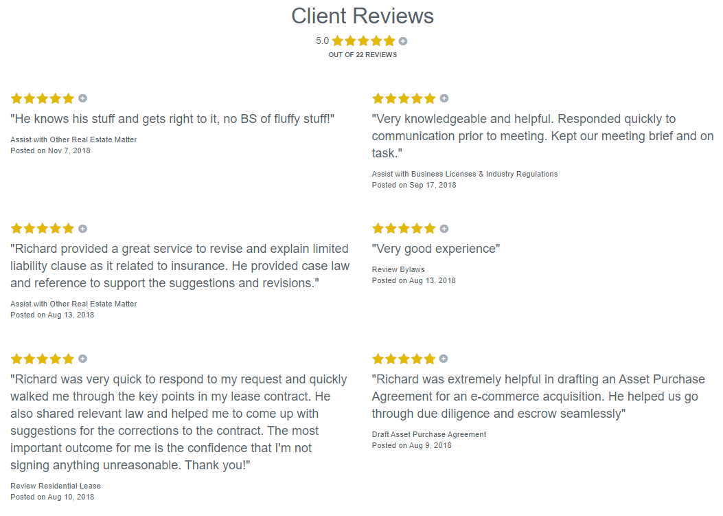 Client reviews Upcounsel recap